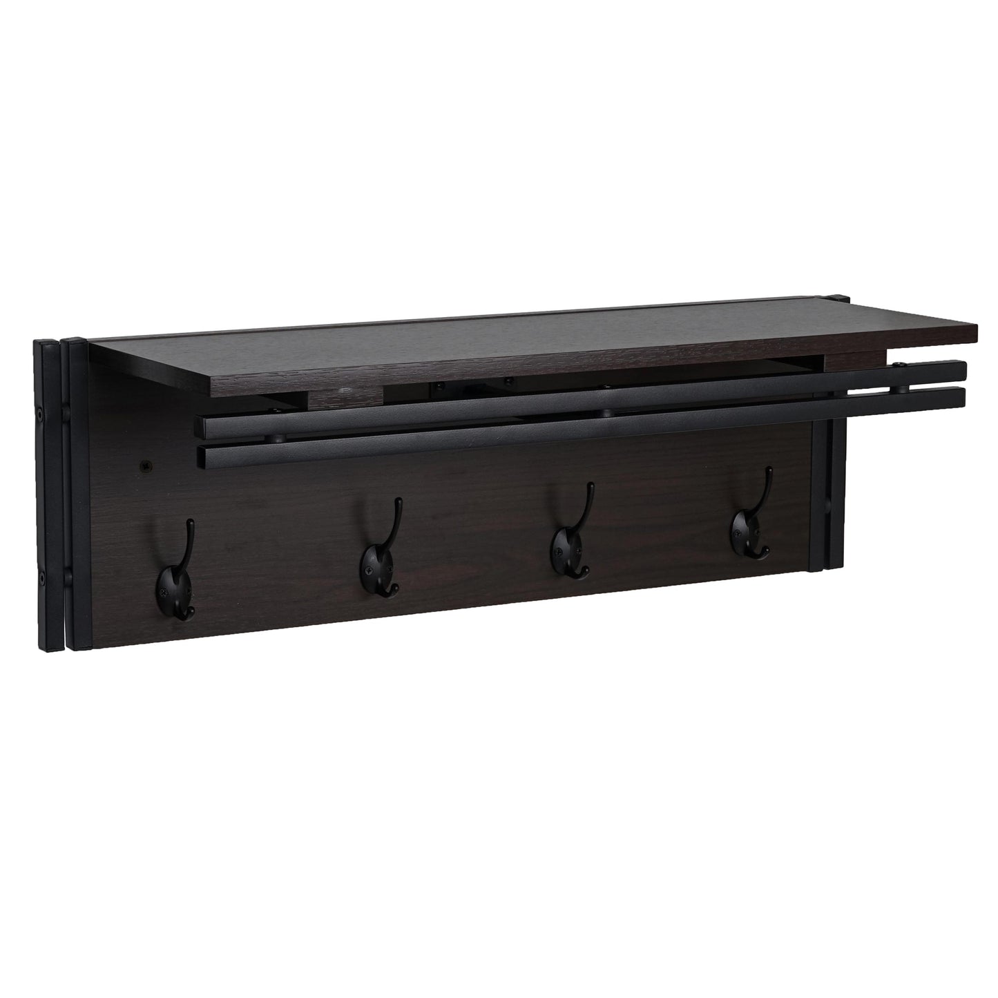 Wandkapstok MCW-A27, kapstokplank, 4 haken 24x75x24cm 3D structuur ~ donkerbruin