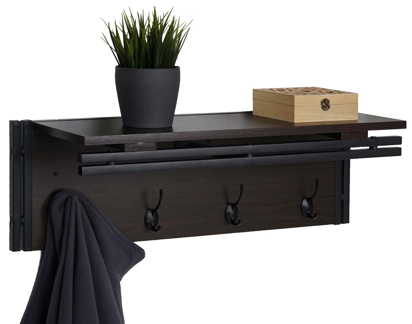 Wandkapstok MCW-A27, kapstokplank, 4 haken 24x75x24cm 3D structuur ~ donkerbruin