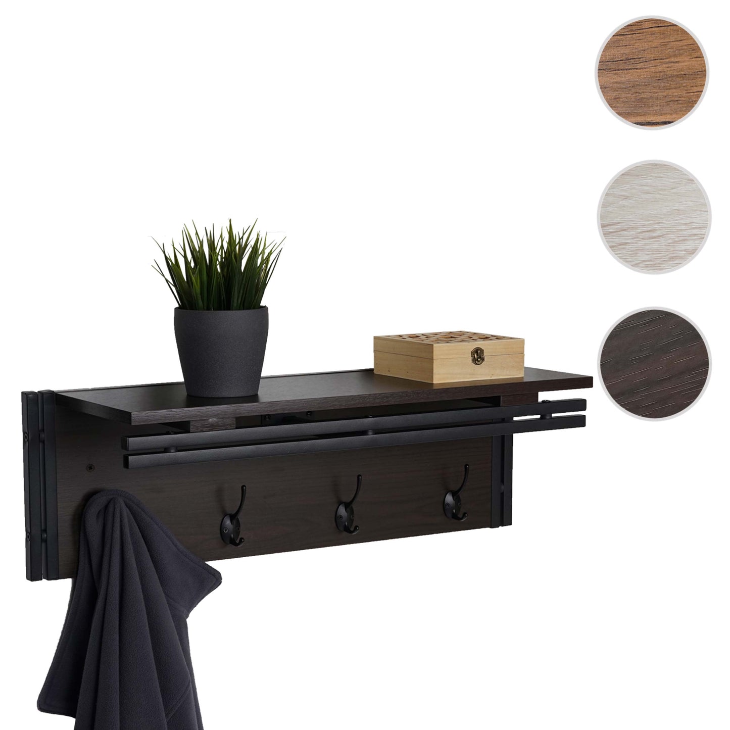 Wandkapstok MCW-A27, kapstokplank, 4 haken 24x75x24cm 3D structuur ~ donkerbruin