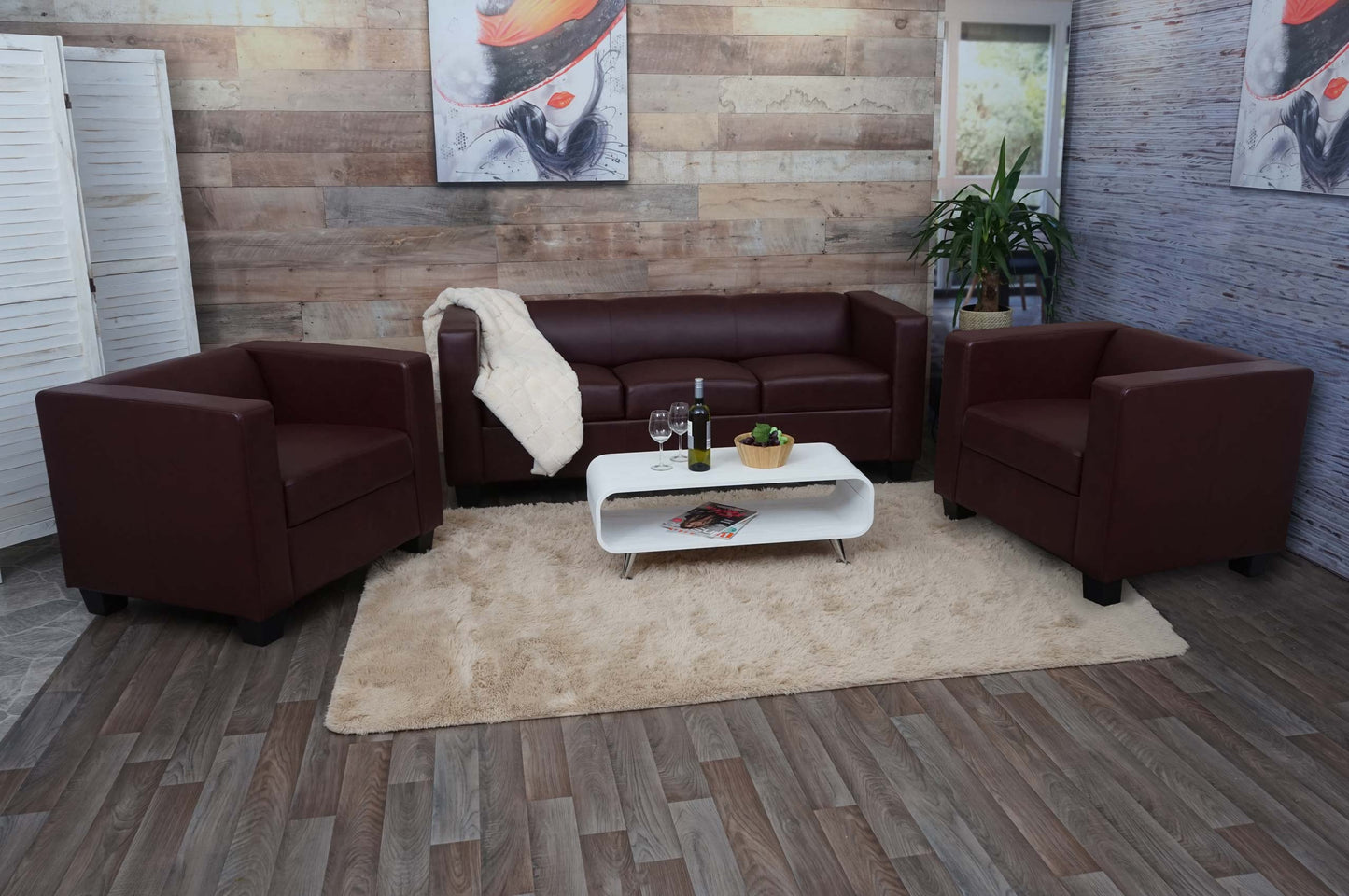 3-1-1 Bankstel Bankstel Loungebank Lille ~ kunstleer, roodbruin