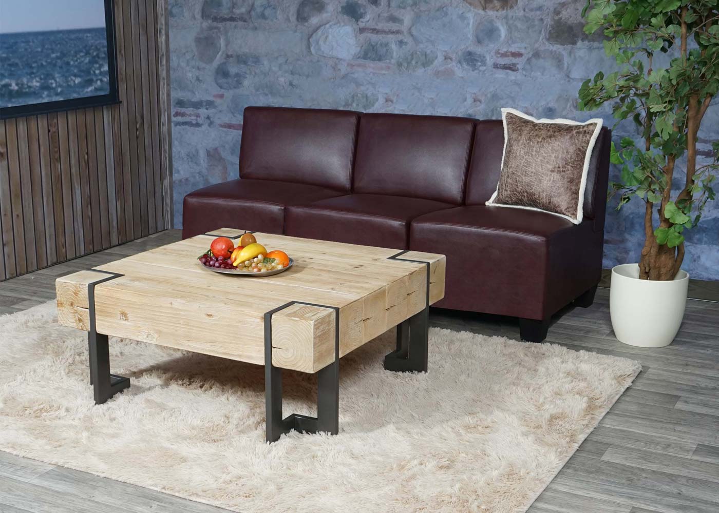Modulaire 3-zitsbank Lyon, kunstleer ~ roodbruin, zonder armleuningen