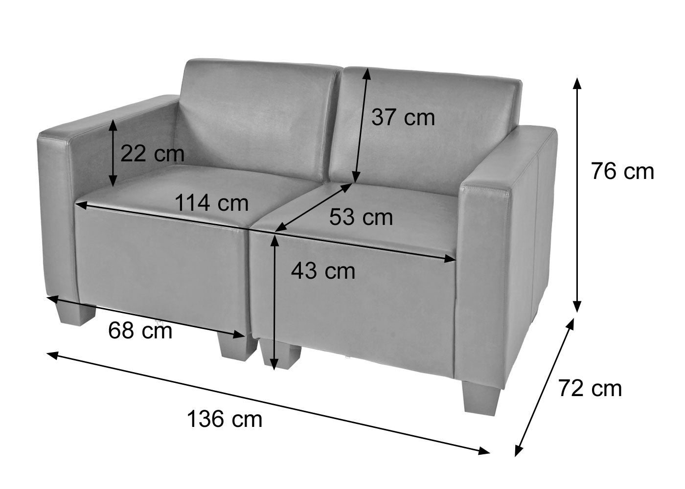 Modulaire 2-zits bank Lyon, kunstleer ~ roodbruin