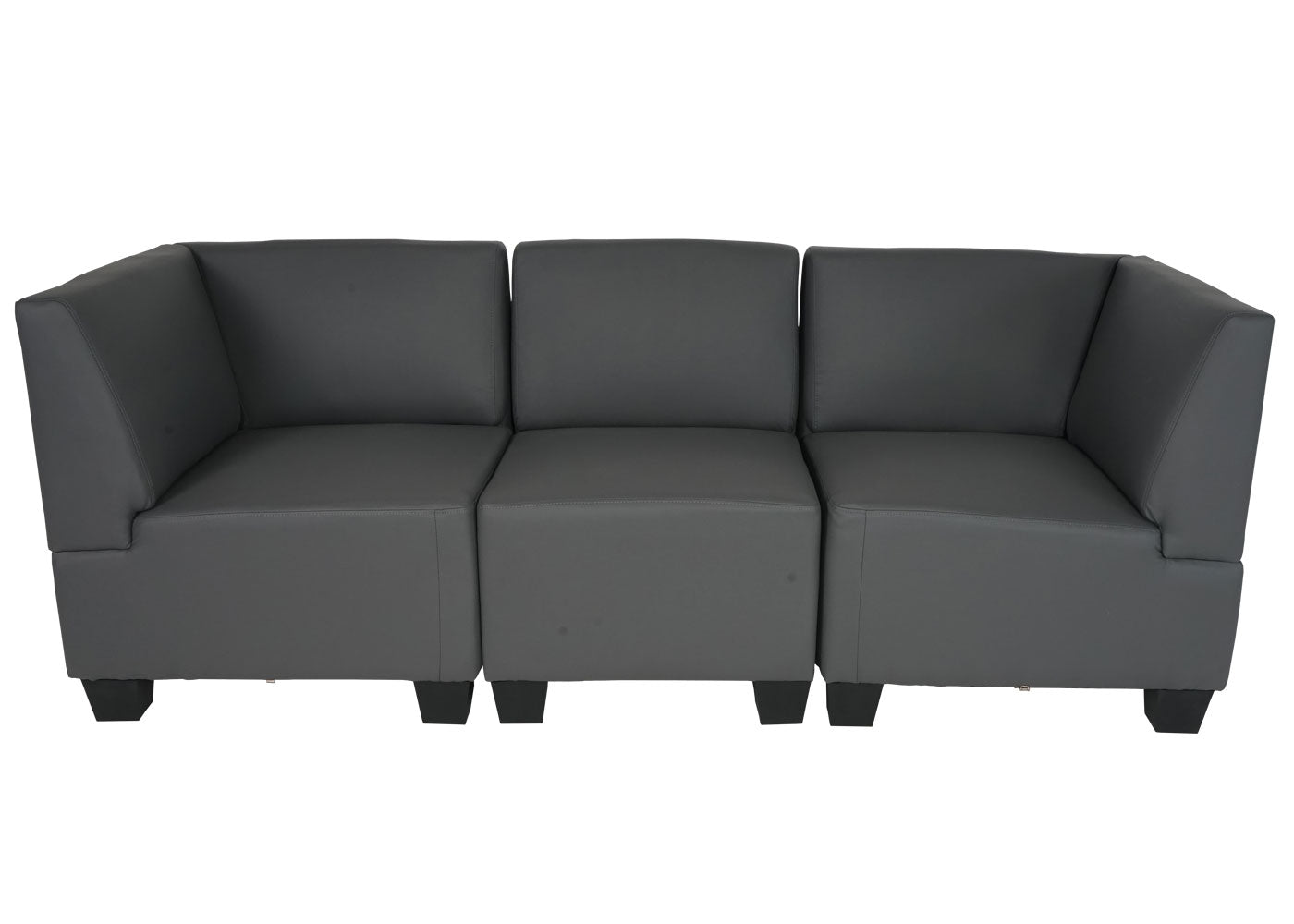 Modulaire 3-zitsbank Lyon, kunstleer ~ donkergrijs, hoge armleuningen