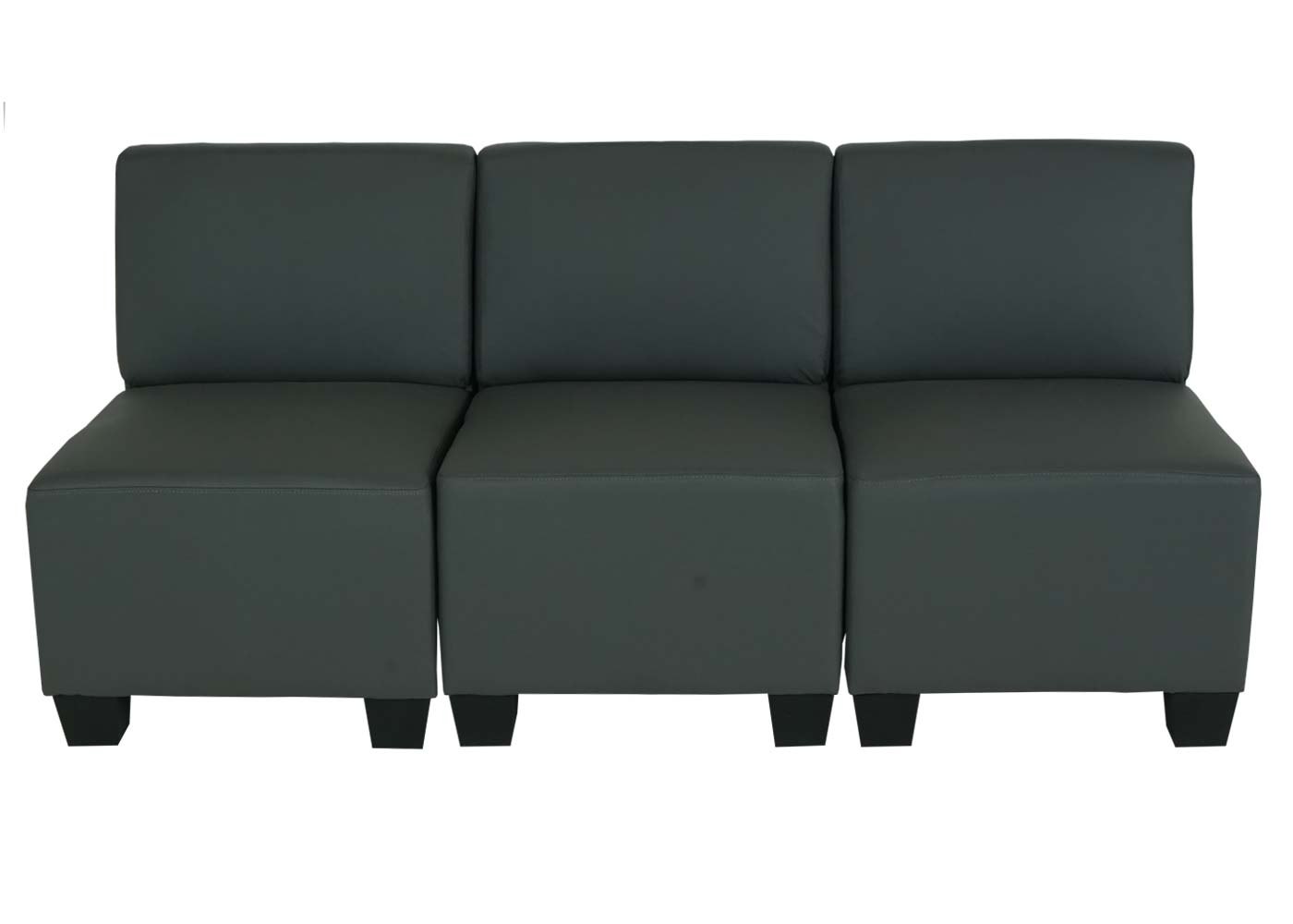 Modulaire 3-zitsbank Lyon, kunstleer ~ donkergrijs, zonder armleuningen