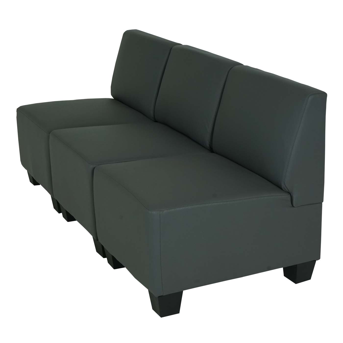 Modulaire 3-zitsbank Lyon, kunstleer ~ donkergrijs, zonder armleuningen