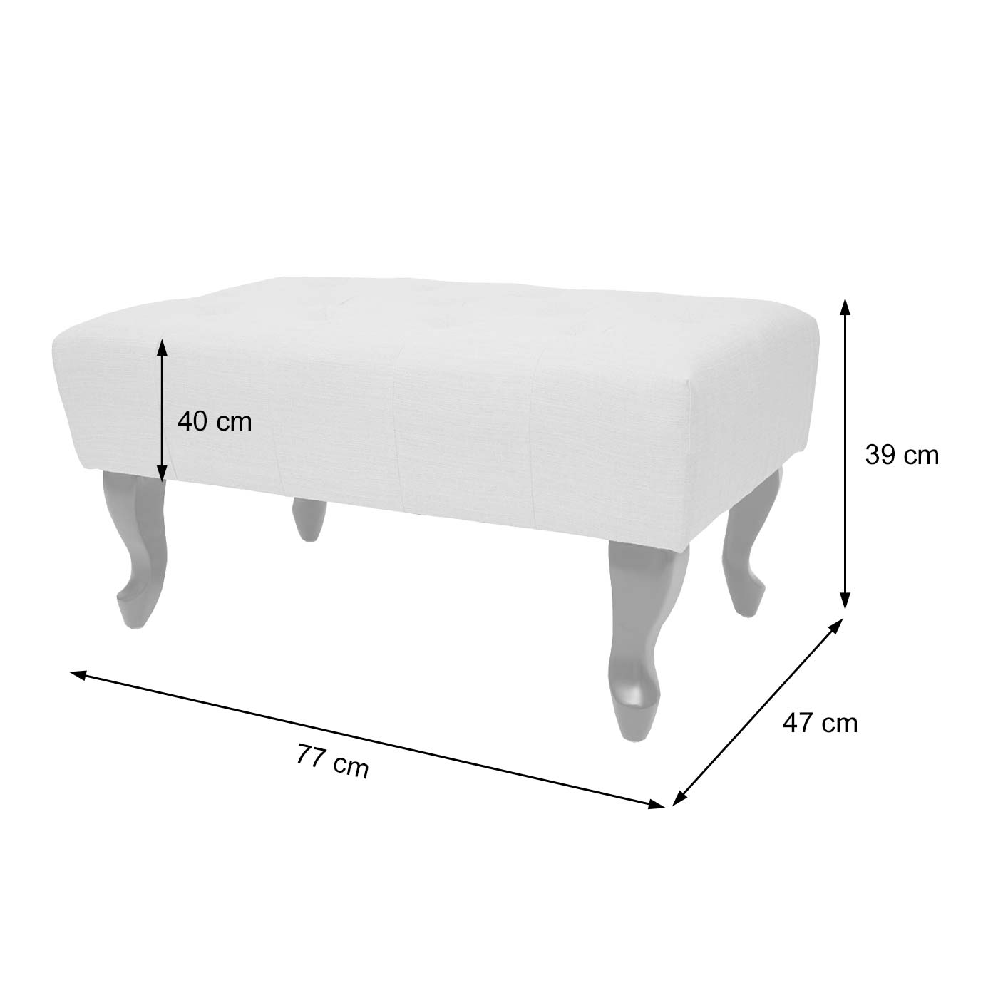 Chesterfield poef, voetenbankje, kunstleer 39x77x47cm ~ crème-wit
