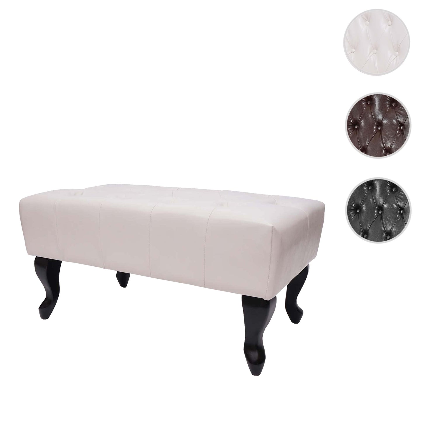 Chesterfield poef, voetenbankje, kunstleer 39x77x47cm ~ crème-wit