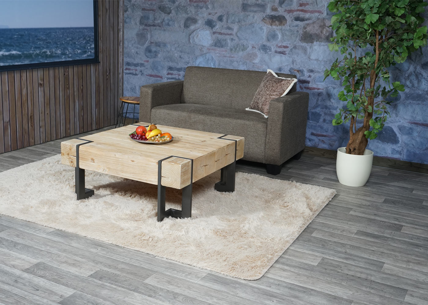 2-zits bank Lyon loungebank stof/textiel ~ bruin