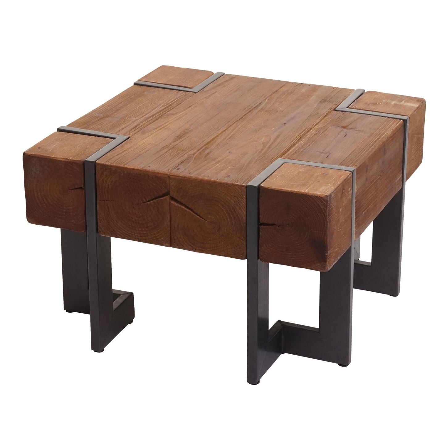 Salontafel MCW-A15, woonkamertafel, massief rustiek dennenhout MVG-gecertificeerd ~ bruin 60x60cm
