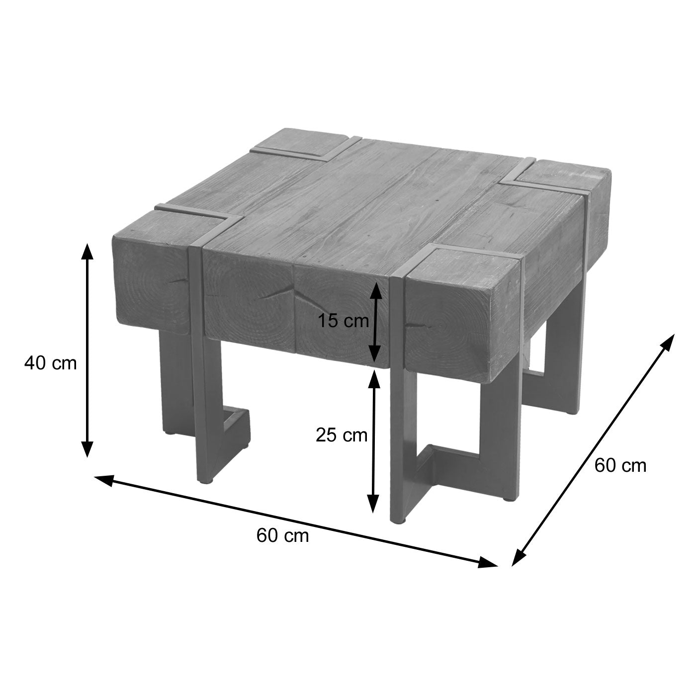 Salontafel MCW-A15, woonkamertafel, massief rustiek dennenhout MVG-gecertificeerd ~ bruin 60x60cm
