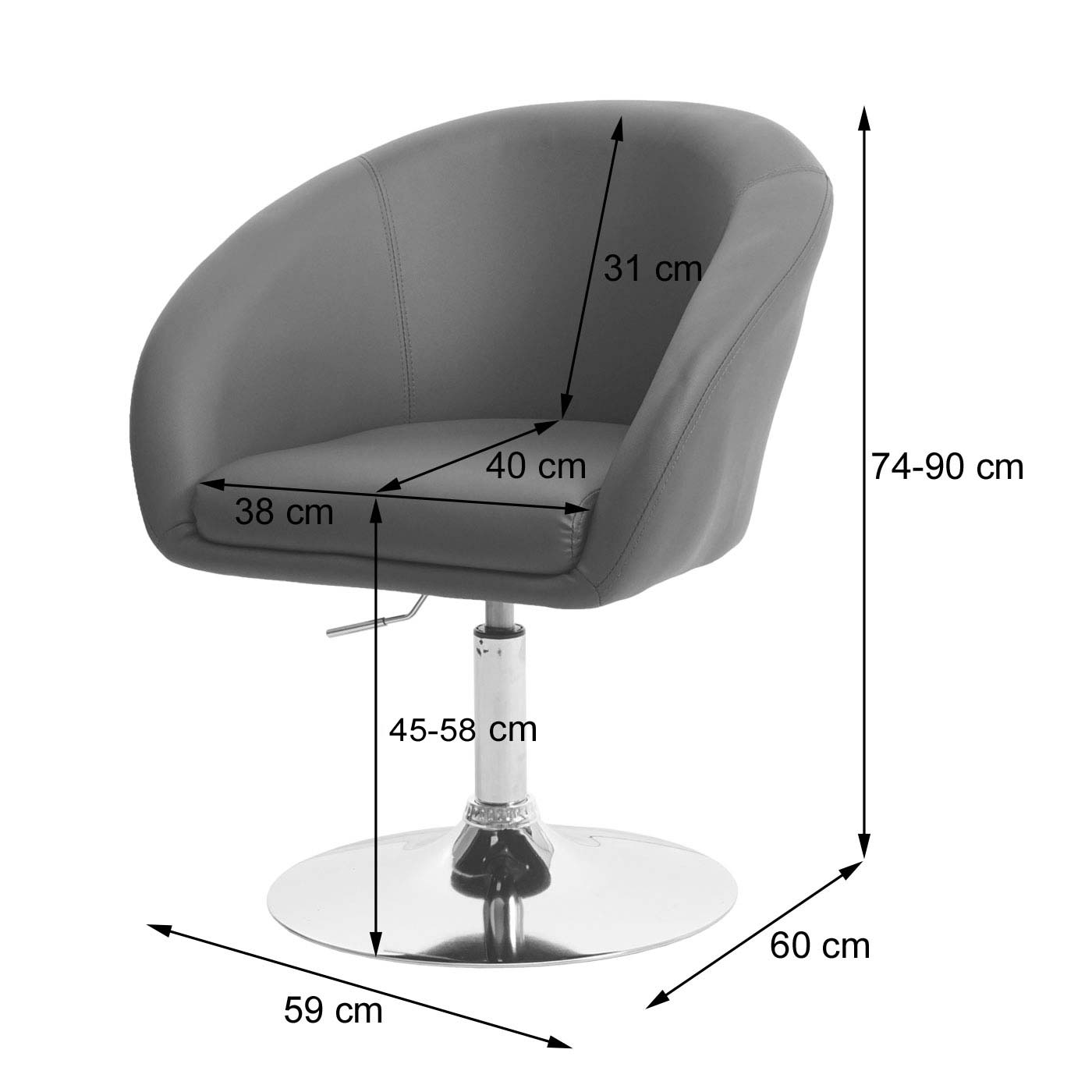 Set van 6 eetkamerstoelen MCW-F19, keukenstoel bureaustoel loungestoel, in hoogte verstelbaar ~ kunstleer zwart