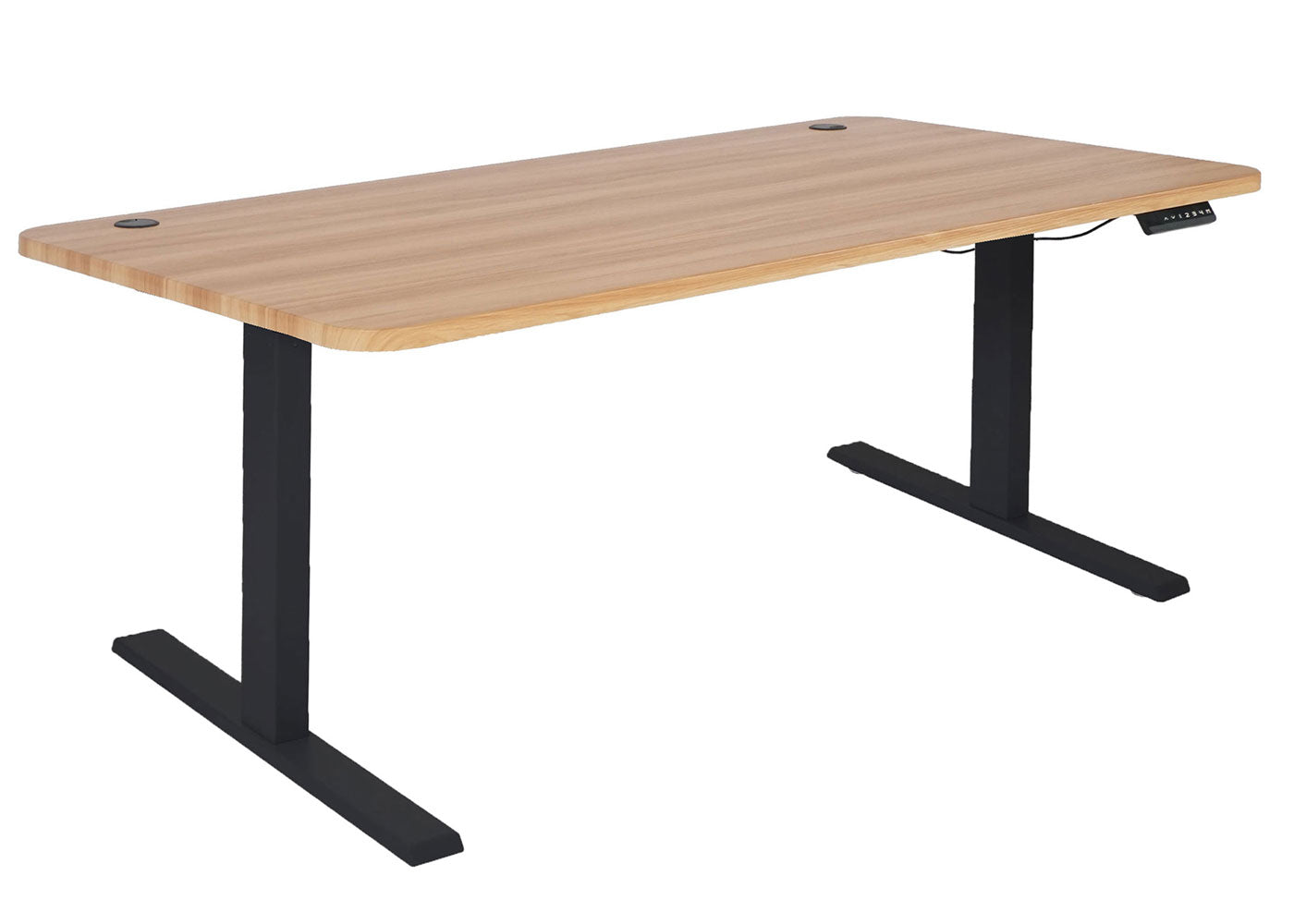 Bureau MCW-D40, computerbureau, elektrisch in hoogte verstelbaar 160x80cm 53kg MVG ~ eiken decor, zwart