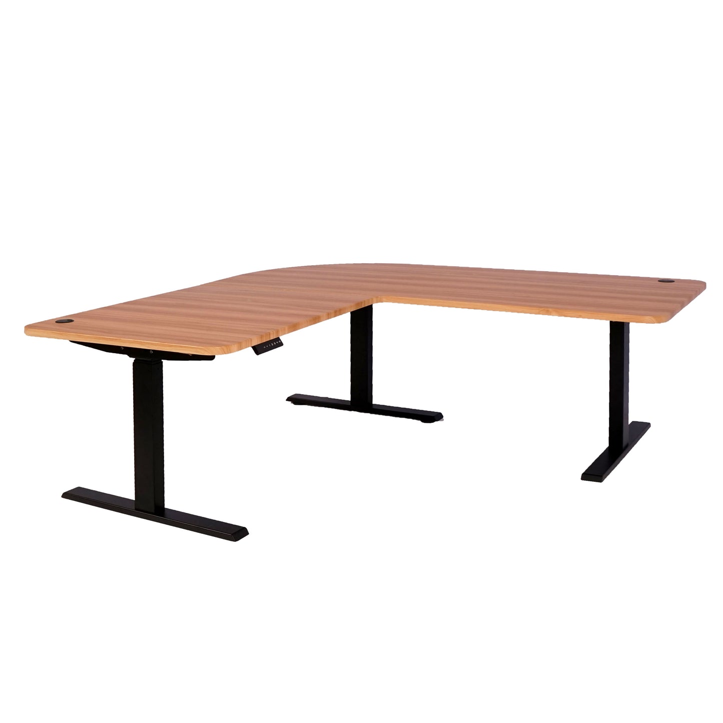 Hoekbureau MCW-D40, computerbureau elektrisch in hoogte verstelbaar 178x178cm 84kg MVG ~ eiken decor, zwart