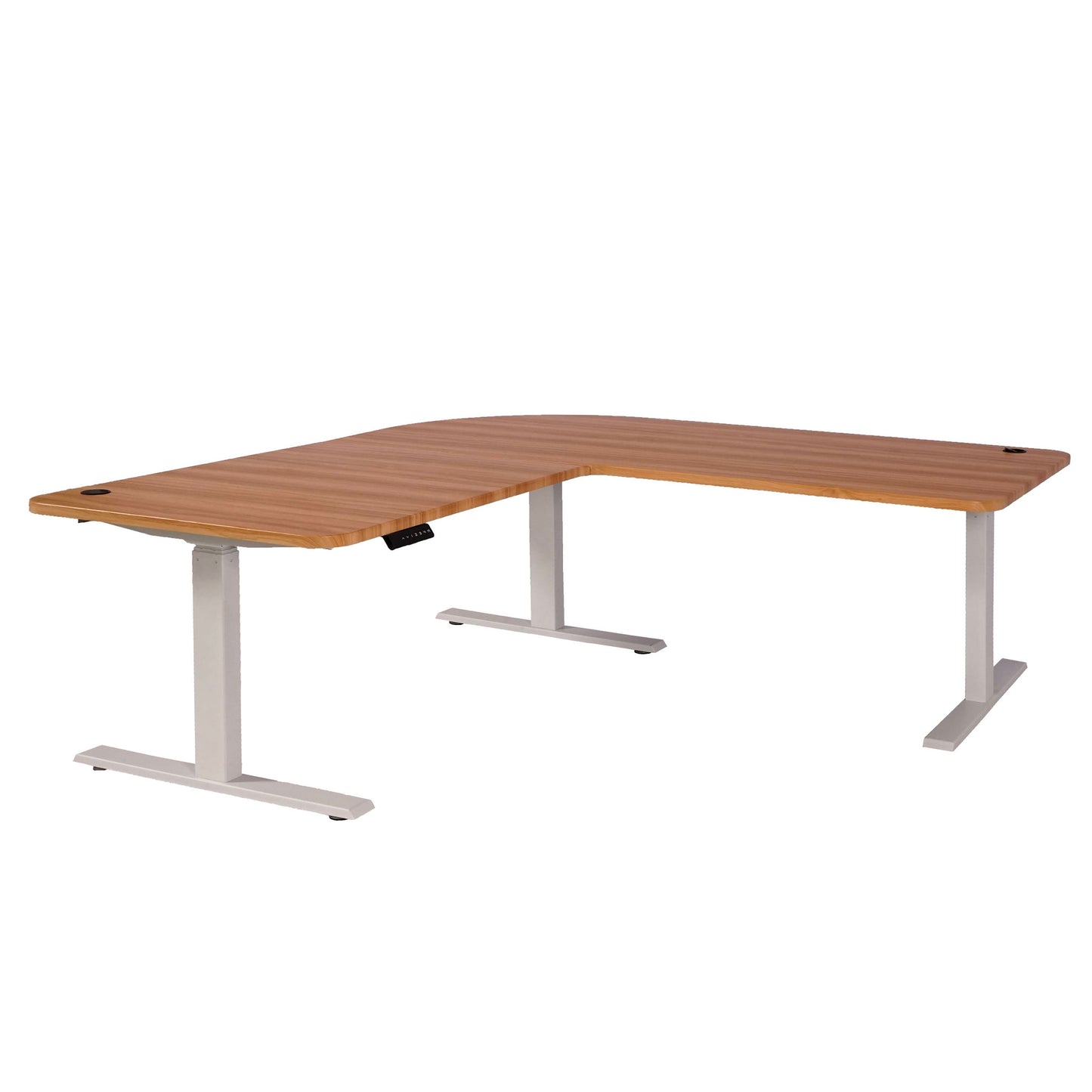 Hoekbureau MCW-D40, computerbureau elektrisch in hoogte verstelbaar 178x178cm 84kg MVG ~ eiken decor, wit