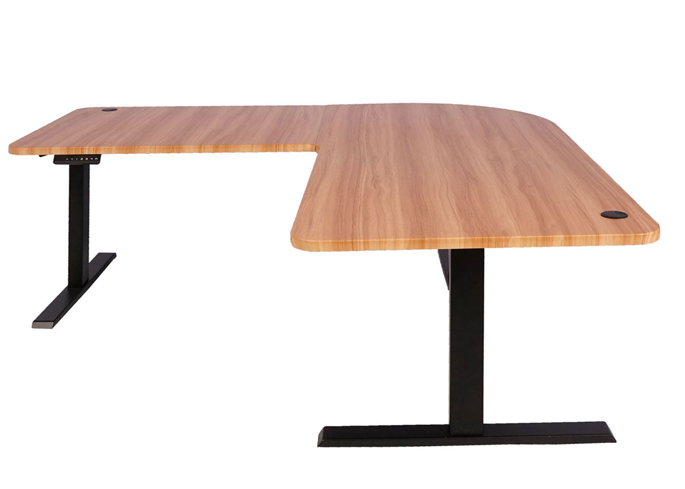Hoekbureau MCW-D40, computerbureau elektrisch in hoogte verstelbaar 178x178cm 84kg MVG ~ eiken decor, zwart