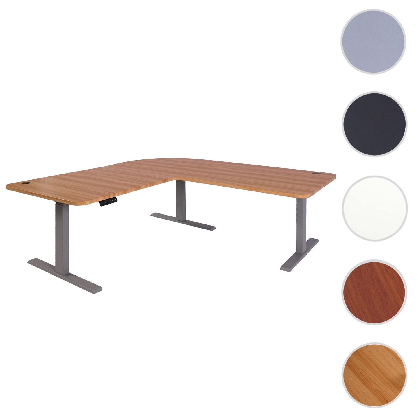 Hoekbureau MCW-D40, computerbureau elektrisch in hoogte verstelbaar 178x178cm 84kg MVG ~ eiken decor, grijs