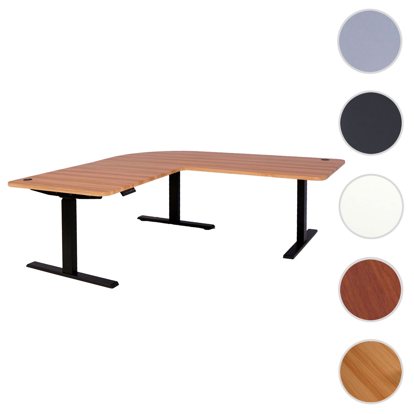 Hoekbureau MCW-D40, computerbureau elektrisch in hoogte verstelbaar 178x178cm 84kg MVG ~ eiken decor, zwart