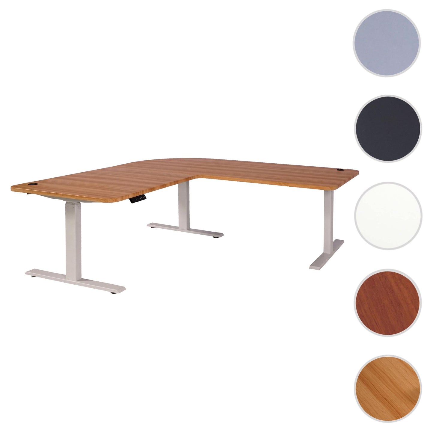 Hoekbureau MCW-D40, computerbureau elektrisch in hoogte verstelbaar 178x178cm 84kg MVG ~ eiken decor, wit