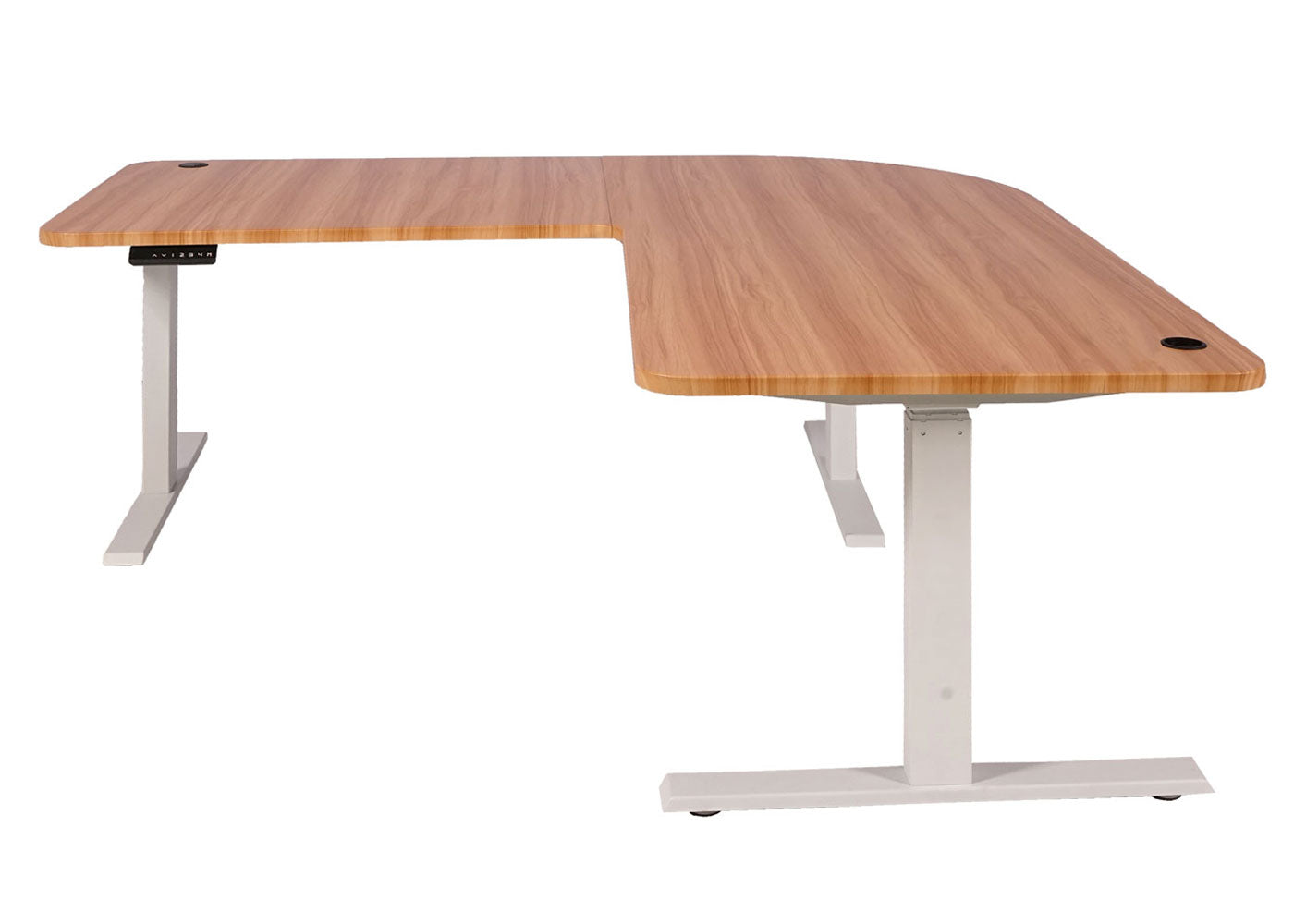 Hoekbureau MCW-D40, computerbureau elektrisch in hoogte verstelbaar 178x178cm 84kg MVG ~ eiken decor, wit