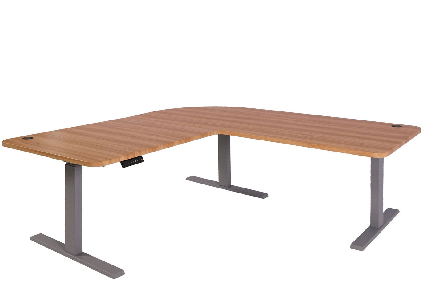 Hoekbureau MCW-D40, computerbureau elektrisch in hoogte verstelbaar 178x178cm 84kg MVG ~ eiken decor, grijs