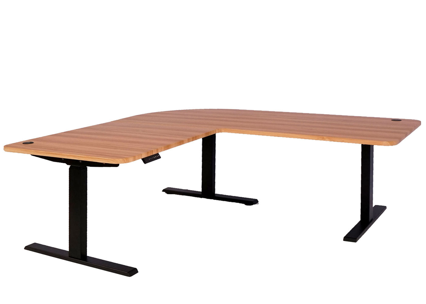 Hoekbureau MCW-D40, computerbureau elektrisch in hoogte verstelbaar 178x178cm 84kg MVG ~ eiken decor, zwart