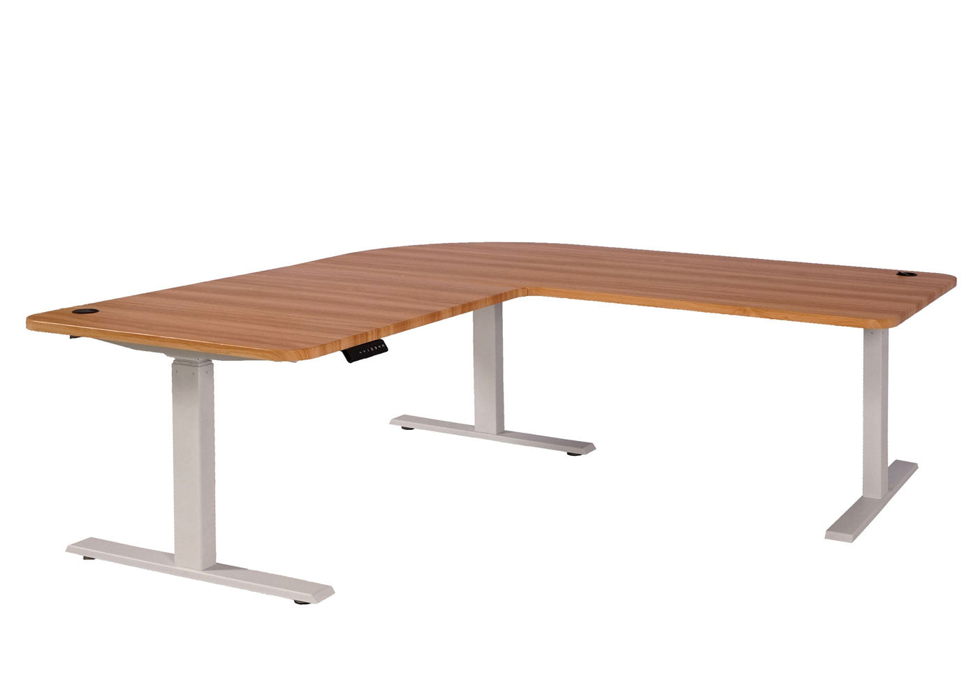 Hoekbureau MCW-D40, computerbureau elektrisch in hoogte verstelbaar 178x178cm 84kg MVG ~ eiken decor, wit