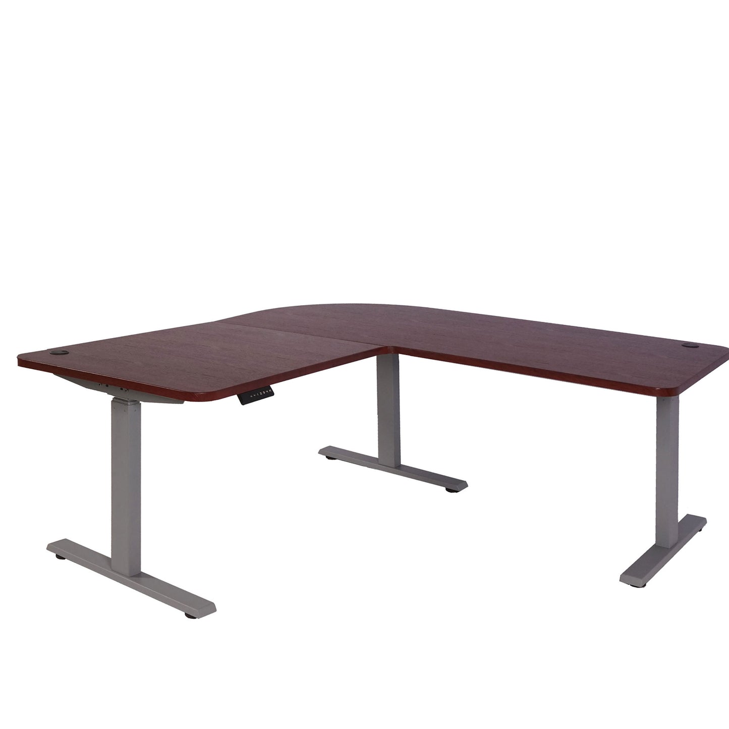 Hoekbureau MCW-D40, computerbureau elektrisch in hoogte verstelbaar 178x178cm 84kg MVG ~ kersen decor, grijs