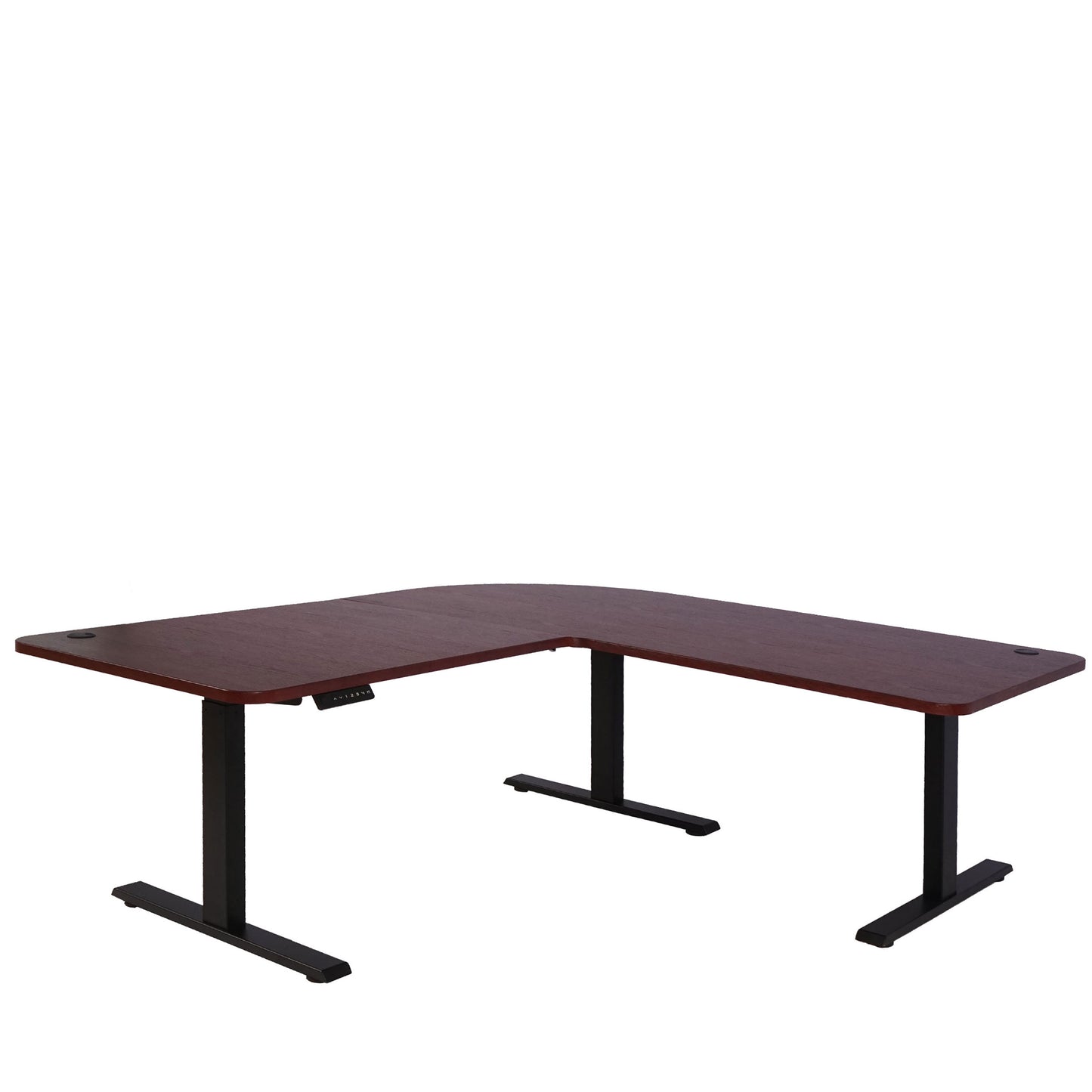 Hoekbureau MCW-D40, computerbureau elektrisch in hoogte verstelbaar 178x178cm 84kg MVG ~ kersen decor, zwart