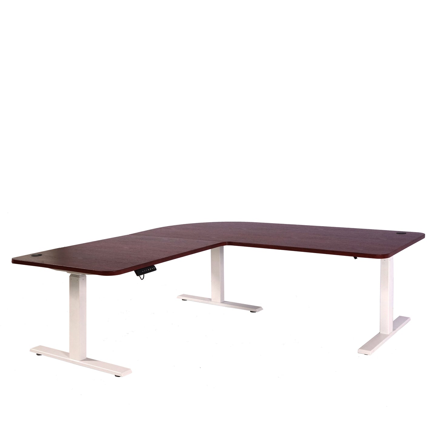 Hoekbureau MCW-D40, computerbureau elektrisch in hoogte verstelbaar 178x178cm 84kg MVG ~ kersen decor, wit
