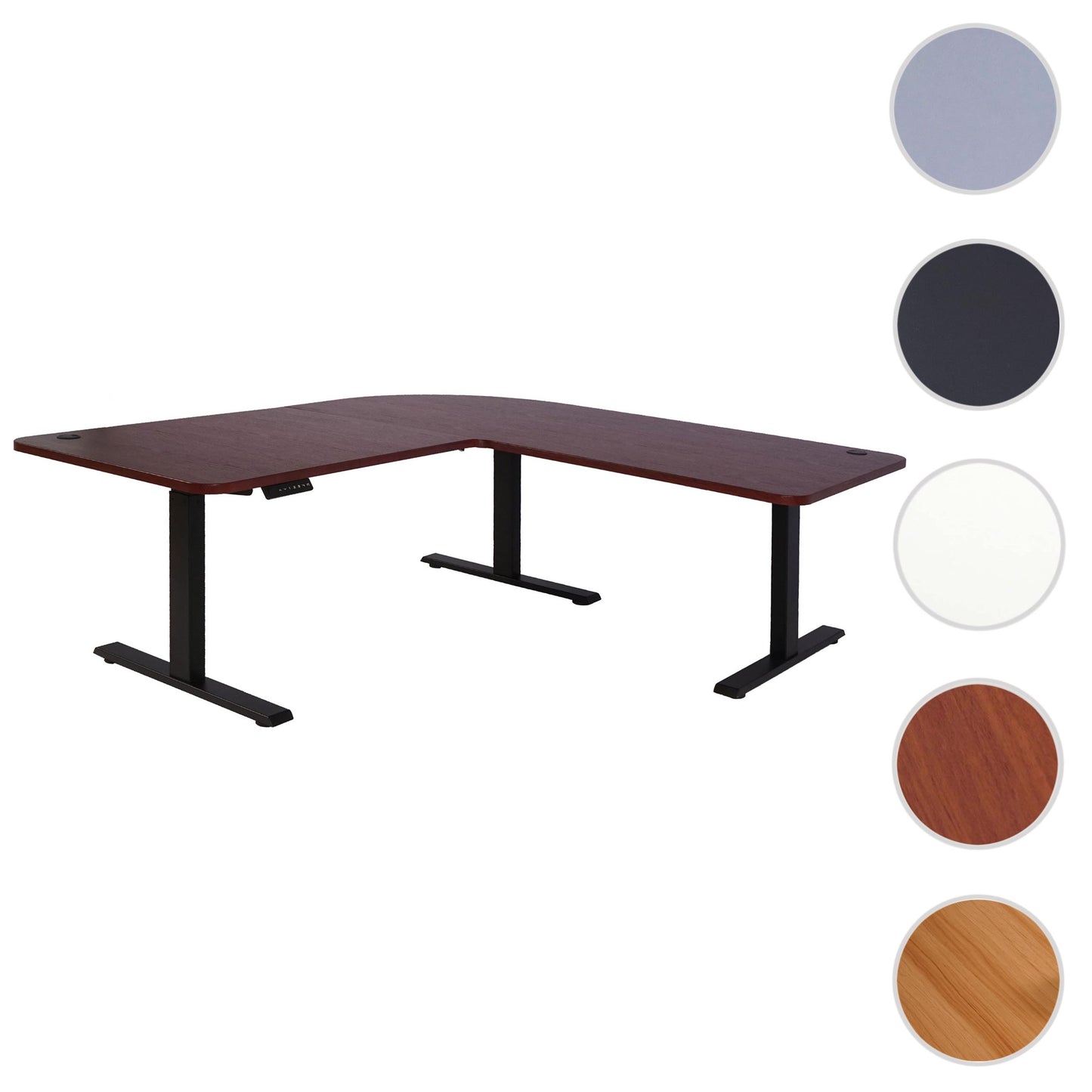 Hoekbureau MCW-D40, computerbureau elektrisch in hoogte verstelbaar 178x178cm 84kg MVG ~ kersen decor, zwart