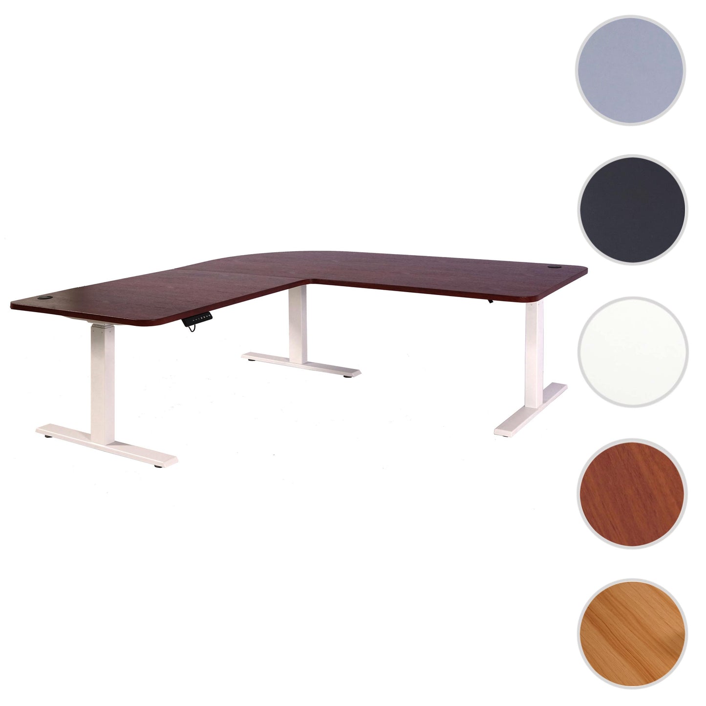 Hoekbureau MCW-D40, computerbureau elektrisch in hoogte verstelbaar 178x178cm 84kg MVG ~ kersen decor, wit