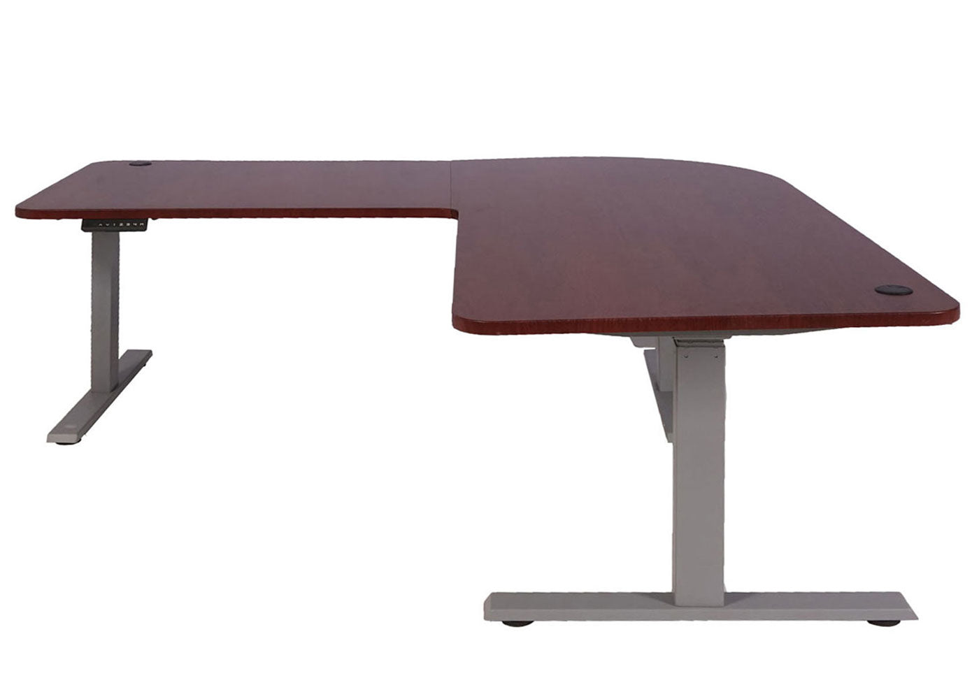 Hoekbureau MCW-D40, computerbureau elektrisch in hoogte verstelbaar 178x178cm 84kg MVG ~ kersen decor, grijs
