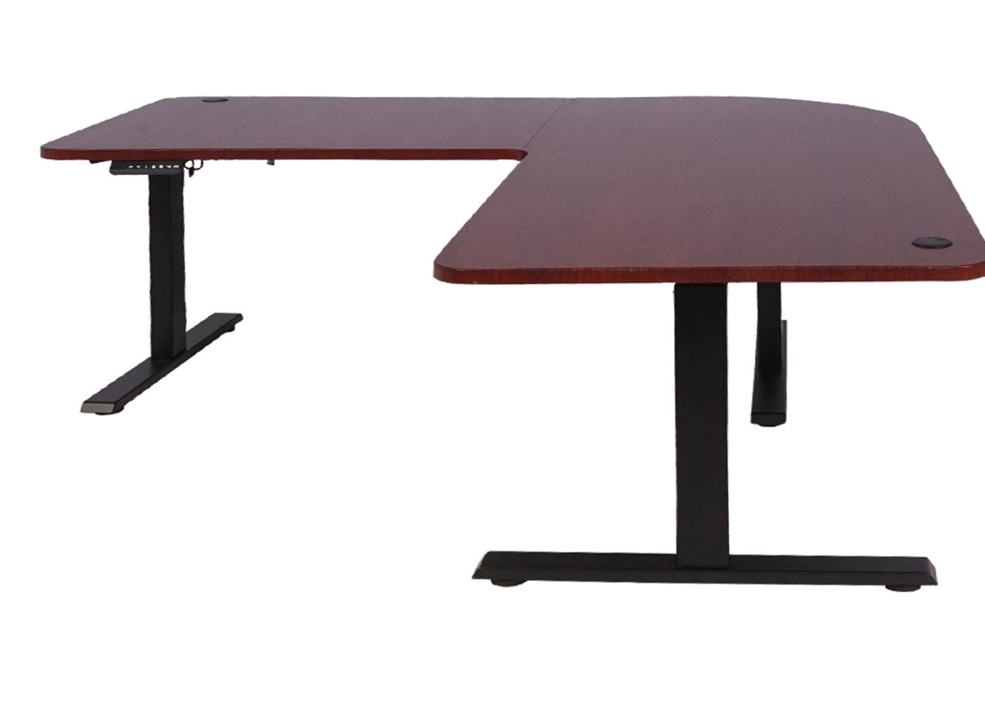 Hoekbureau MCW-D40, computerbureau elektrisch in hoogte verstelbaar 178x178cm 84kg MVG ~ kersen decor, zwart