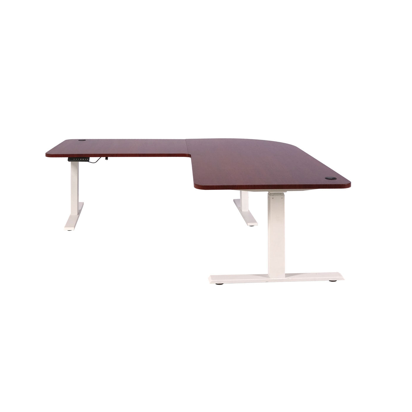 Hoekbureau MCW-D40, computerbureau elektrisch in hoogte verstelbaar 178x178cm 84kg MVG ~ kersen decor, wit