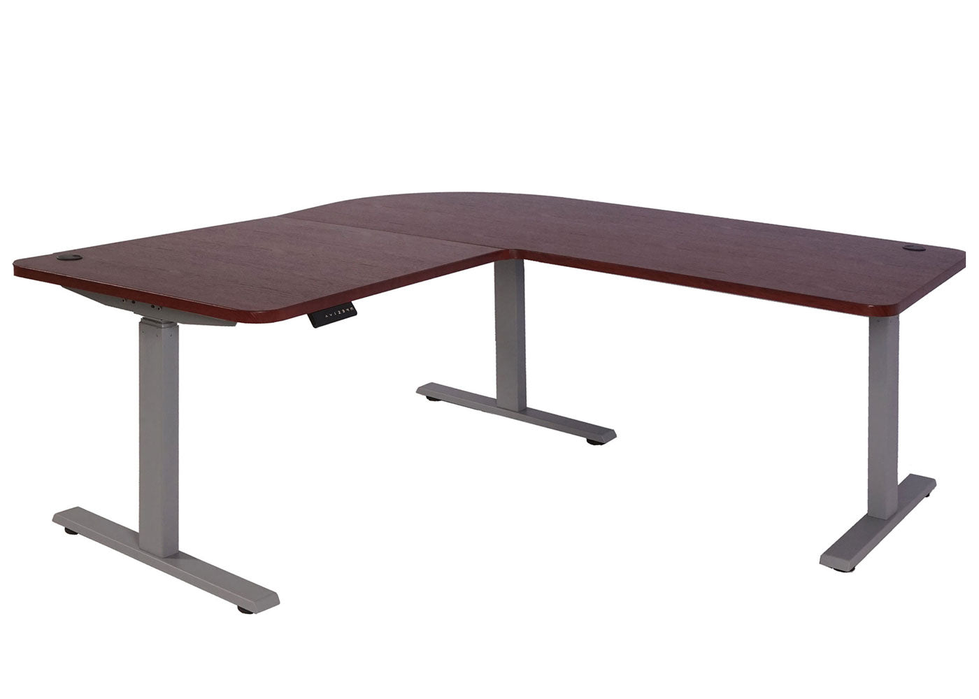 Hoekbureau MCW-D40, computerbureau elektrisch in hoogte verstelbaar 178x178cm 84kg MVG ~ kersen decor, grijs