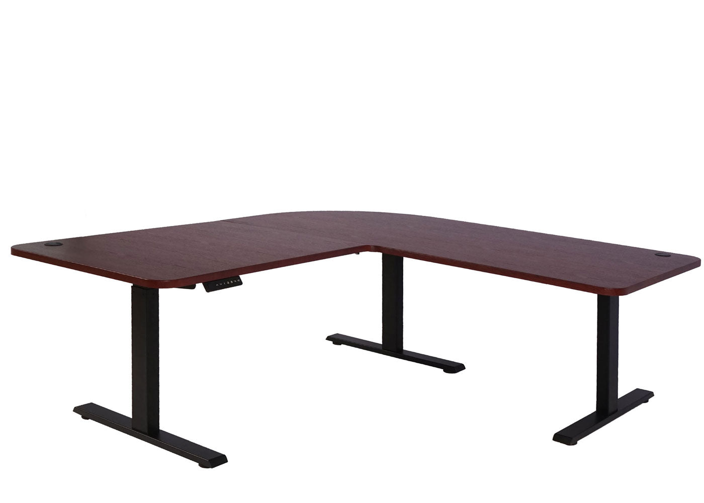 Hoekbureau MCW-D40, computerbureau elektrisch in hoogte verstelbaar 178x178cm 84kg MVG ~ kersen decor, zwart