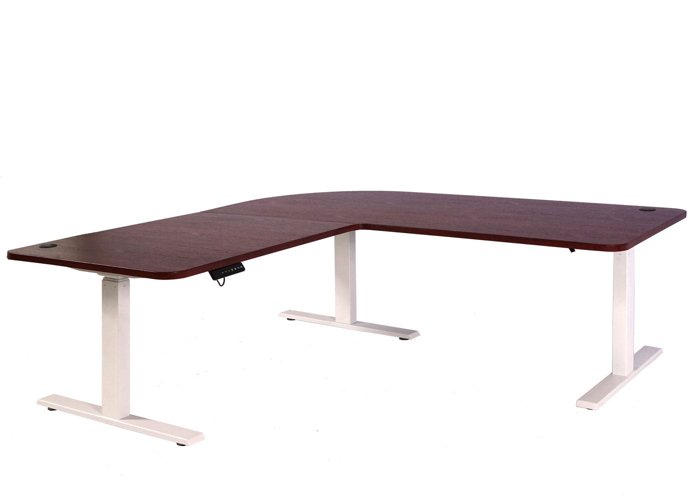 Hoekbureau MCW-D40, computerbureau elektrisch in hoogte verstelbaar 178x178cm 84kg MVG ~ kersen decor, wit