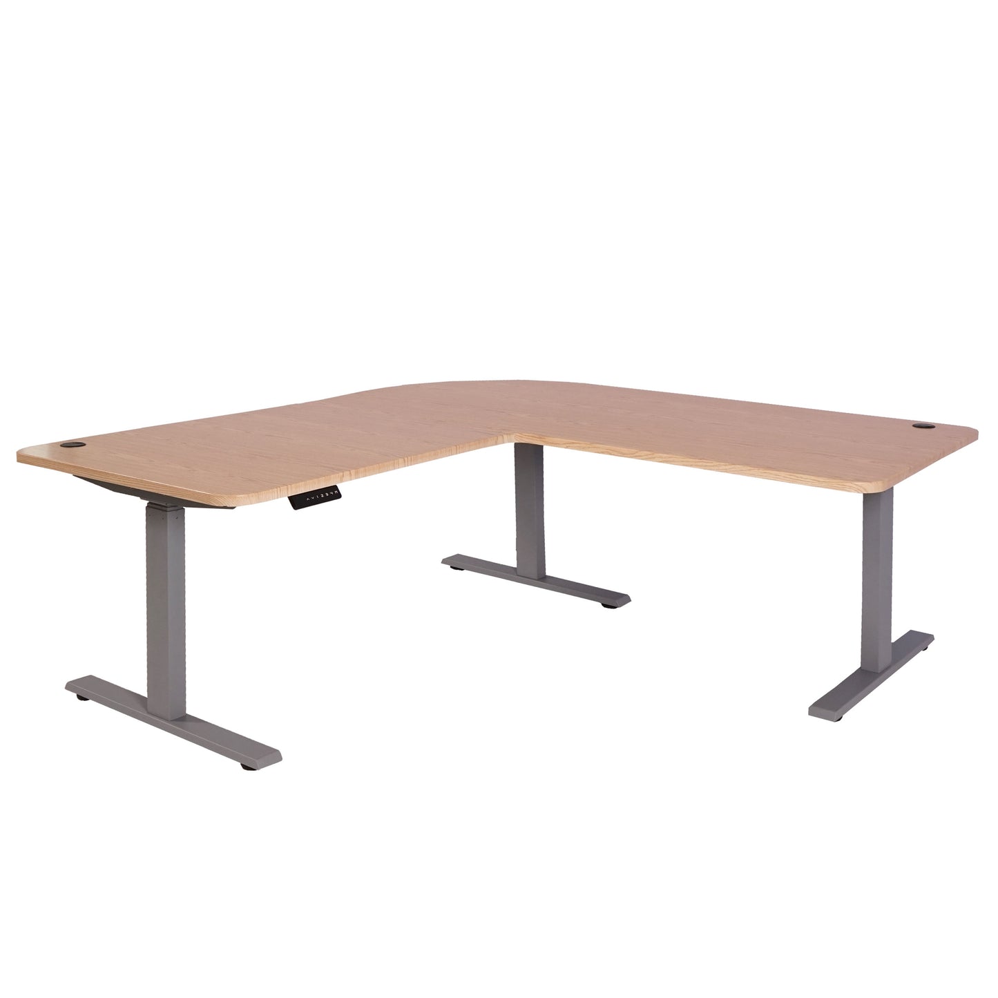 Hoekbureau MCW-D40, computerbureau elektrisch in hoogte verstelbaar 178x178cm 84kg MVG ~ lichtbruin, grijs