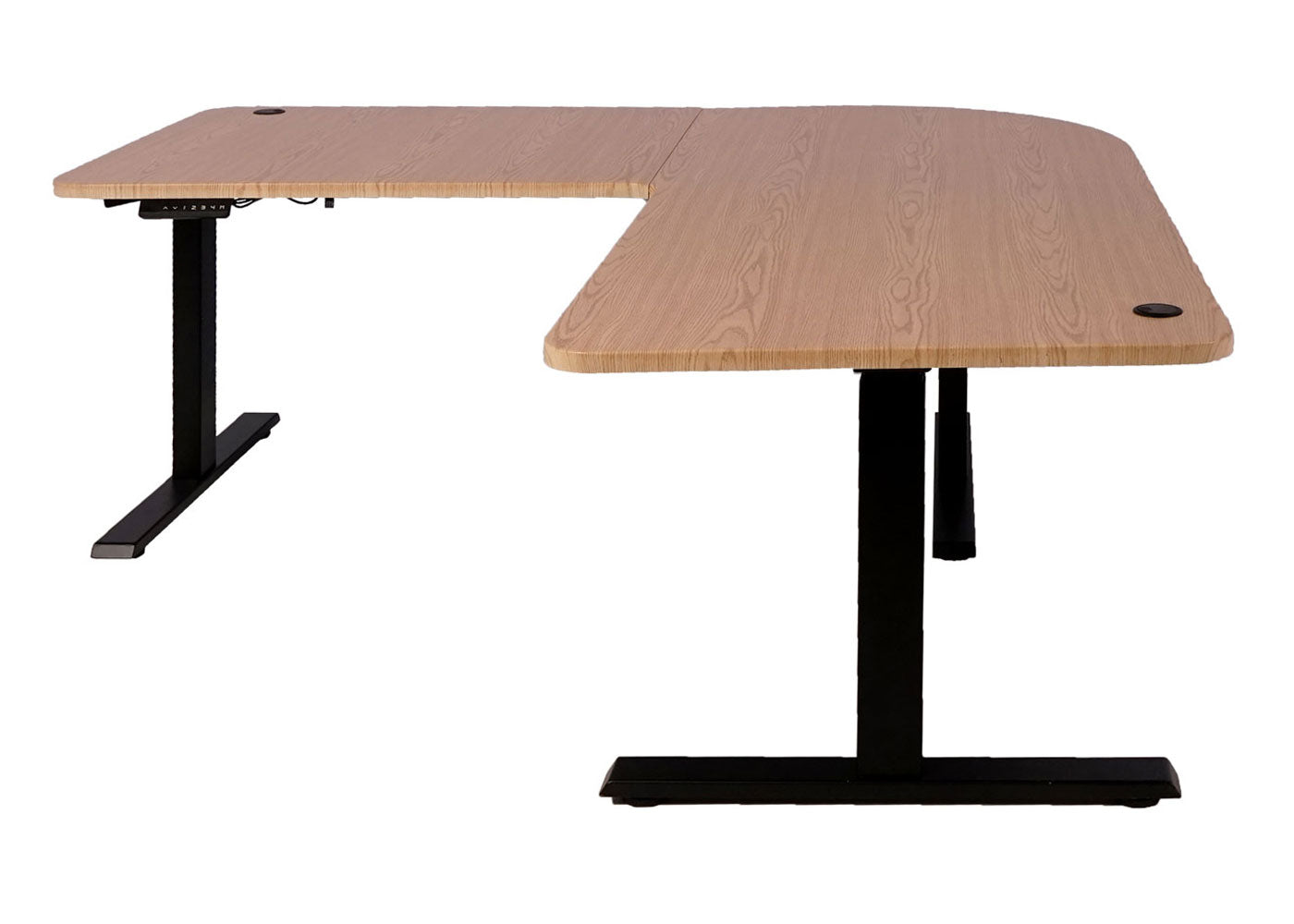 Hoekbureau MCW-D40, computerbureau elektrisch in hoogte verstelbaar 178x178cm 84kg MVG ~ lichtbruin, zwart
