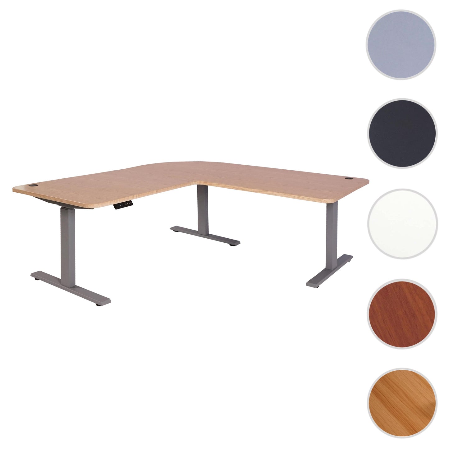 Hoekbureau MCW-D40, computerbureau elektrisch in hoogte verstelbaar 178x178cm 84kg MVG ~ lichtbruin, grijs