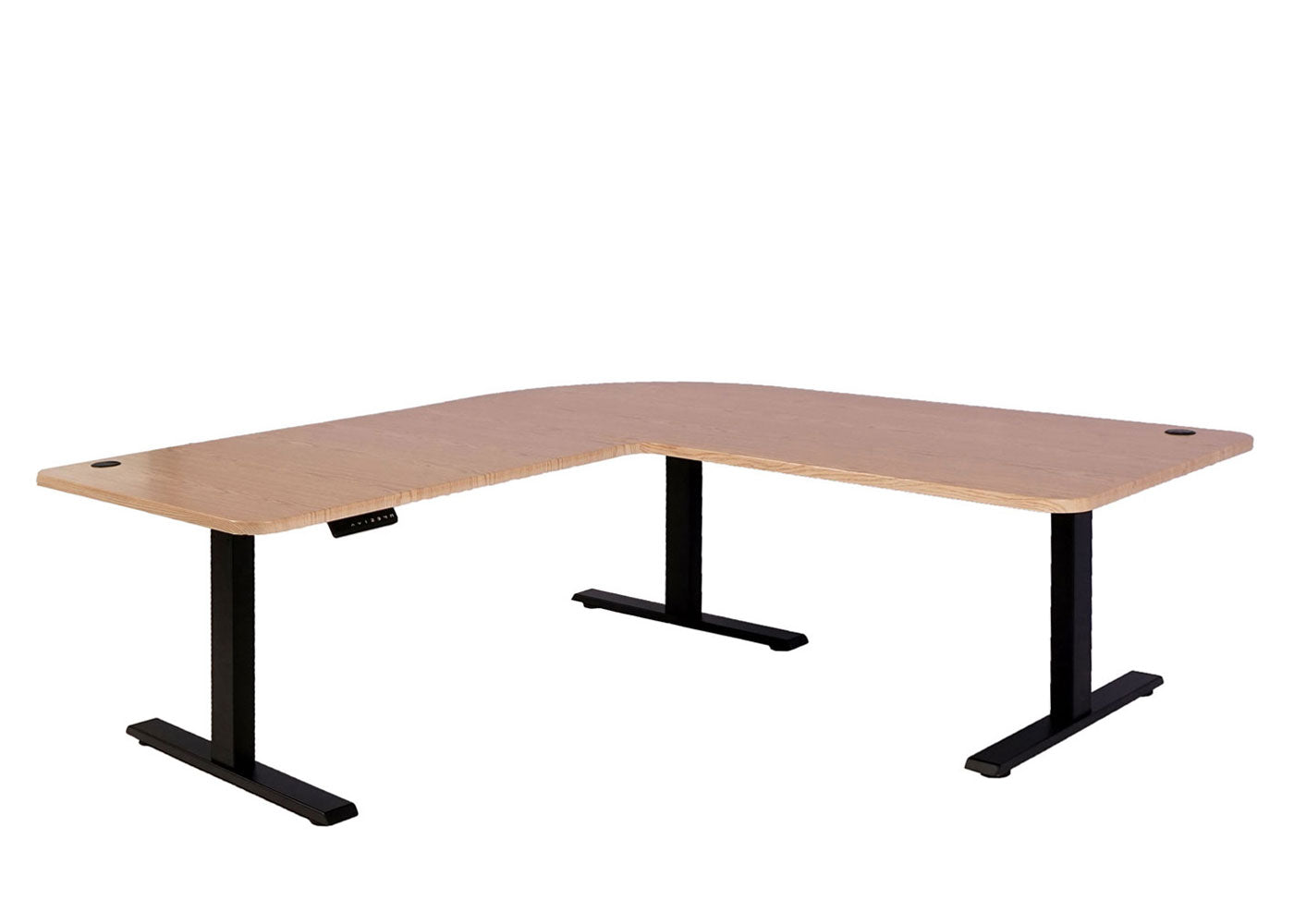 Hoekbureau MCW-D40, computerbureau elektrisch in hoogte verstelbaar 178x178cm 84kg MVG ~ lichtbruin, zwart
