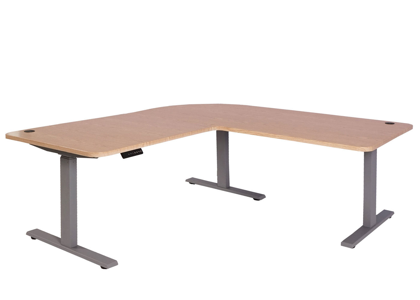 Hoekbureau MCW-D40, computerbureau elektrisch in hoogte verstelbaar 178x178cm 84kg MVG ~ lichtbruin, grijs