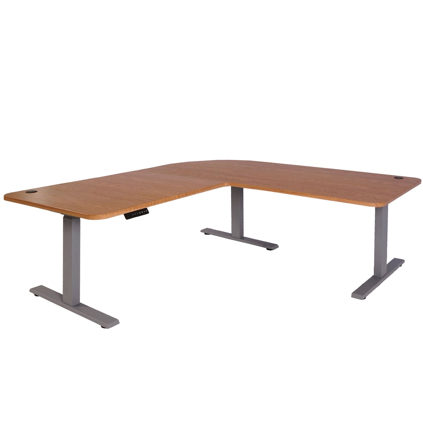 Hoekbureau MCW-D40, computerbureau elektrisch in hoogte verstelbaar 178x178cm 84kg MVG ~ bruine structuur, grijs