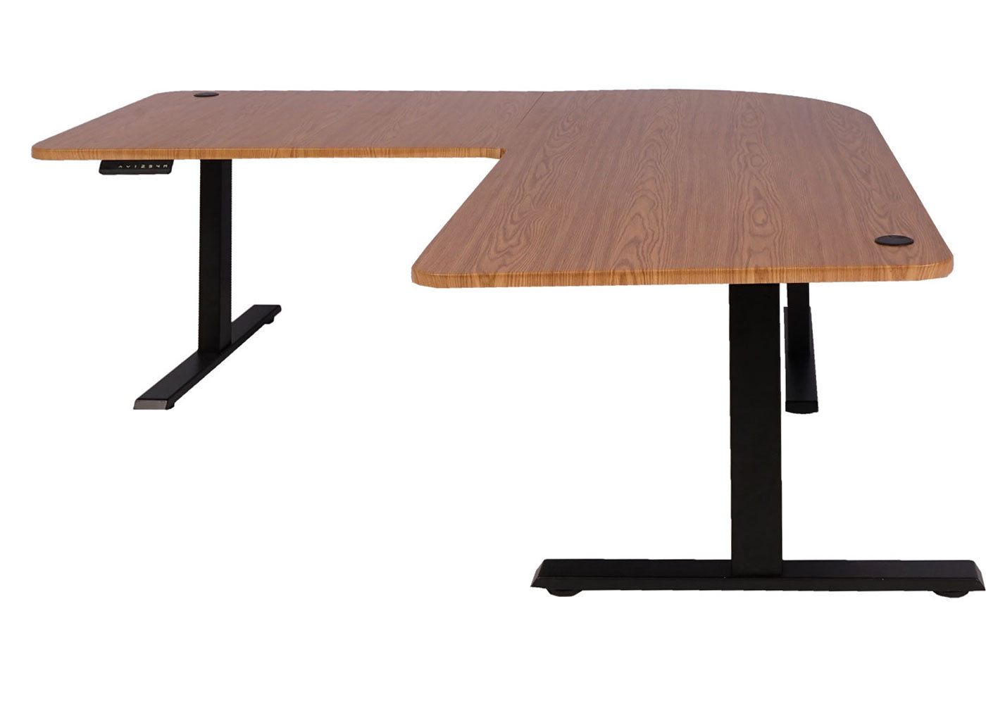 Hoekbureau MCW-D40, computerbureau elektrisch in hoogte verstelbaar 178x178cm 84kg MVG ~ bruine structuur, zwart