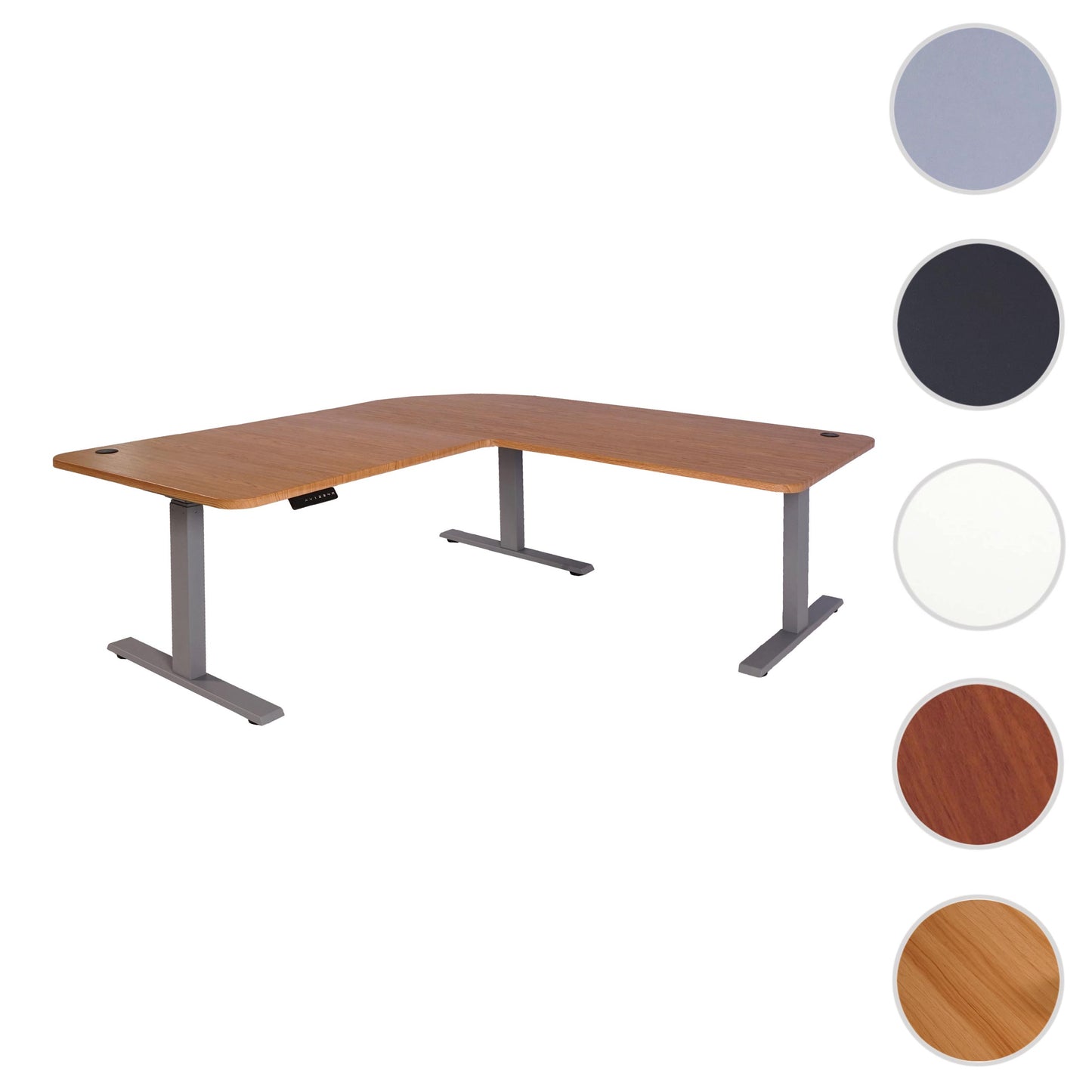 Hoekbureau MCW-D40, computerbureau elektrisch in hoogte verstelbaar 178x178cm 84kg MVG ~ bruine structuur, grijs