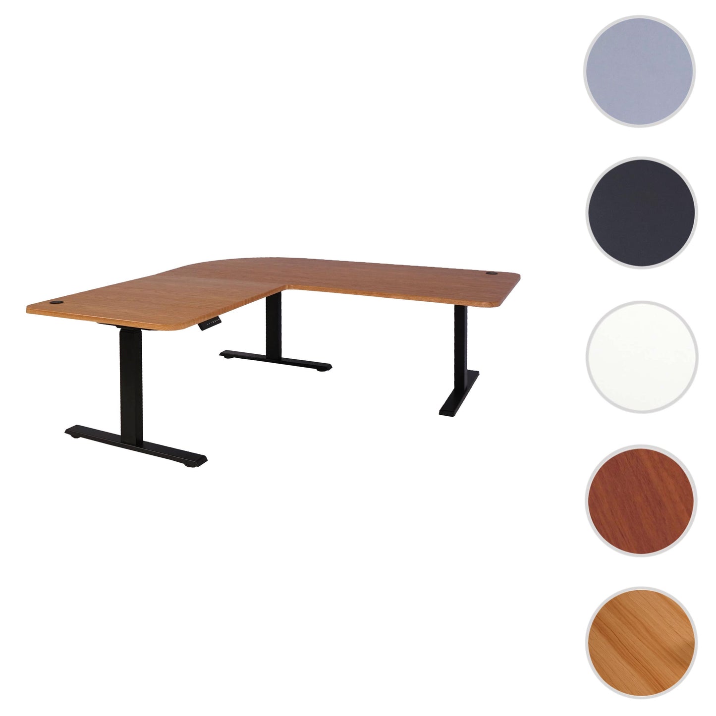 Hoekbureau MCW-D40, computerbureau elektrisch in hoogte verstelbaar 178x178cm 84kg MVG ~ bruine structuur, zwart
