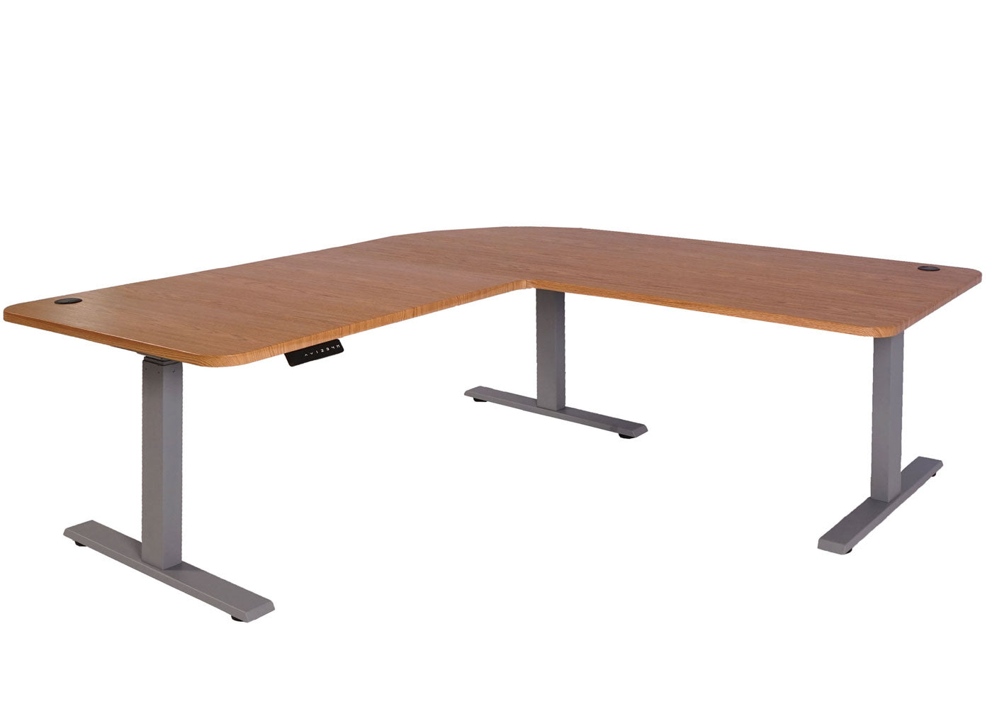 Hoekbureau MCW-D40, computerbureau elektrisch in hoogte verstelbaar 178x178cm 84kg MVG ~ bruine structuur, grijs
