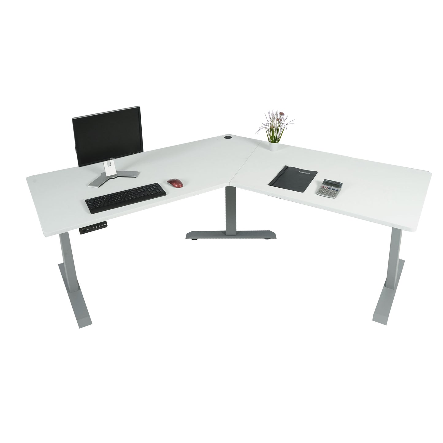 Bureau MCW-D40, computerbureau, 120° elektrisch in hoogte verstelbaar ~ wit, grijs