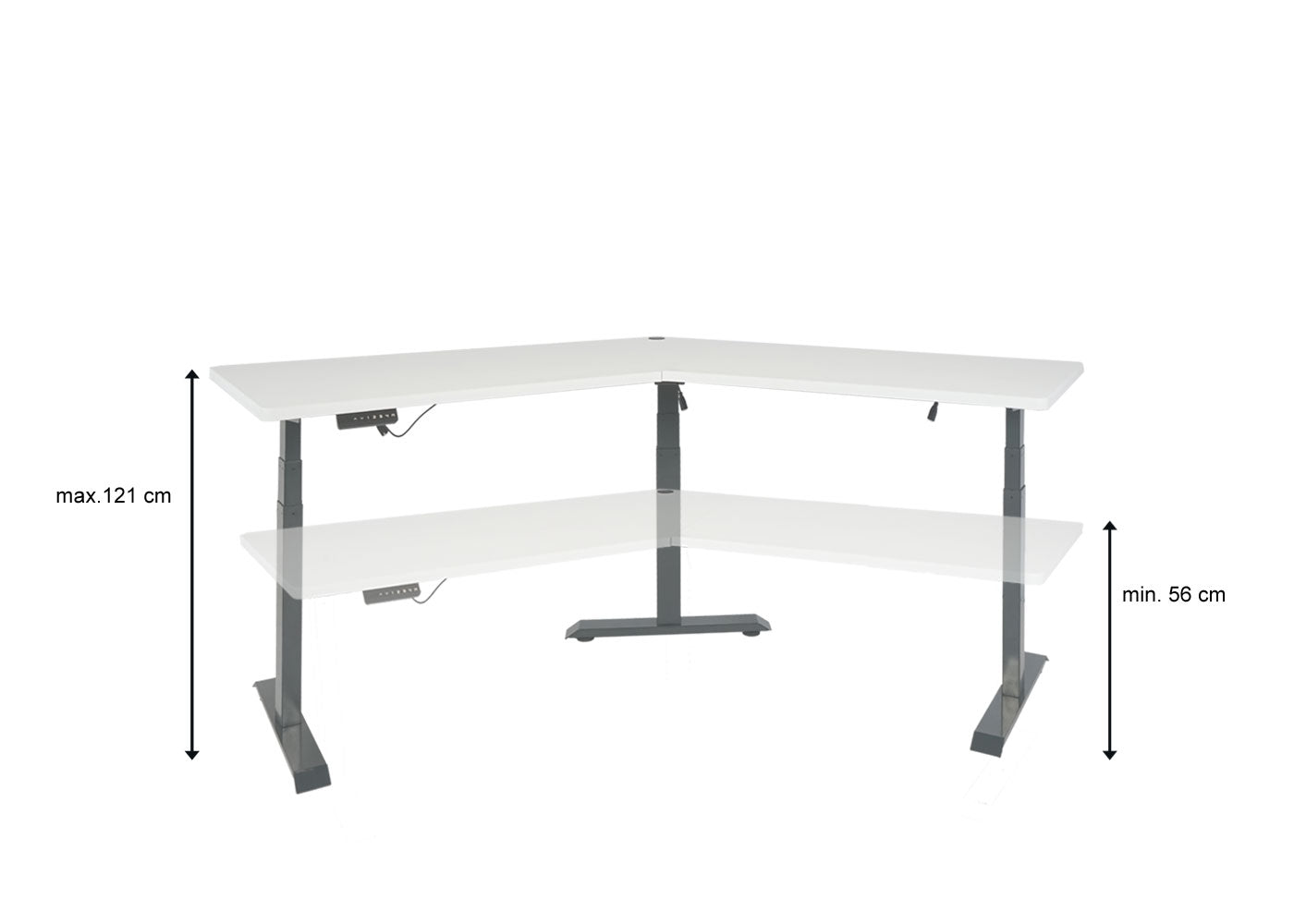 Bureau MCW-D40, computerbureau, 120° elektrisch in hoogte verstelbaar ~ wit, grijs