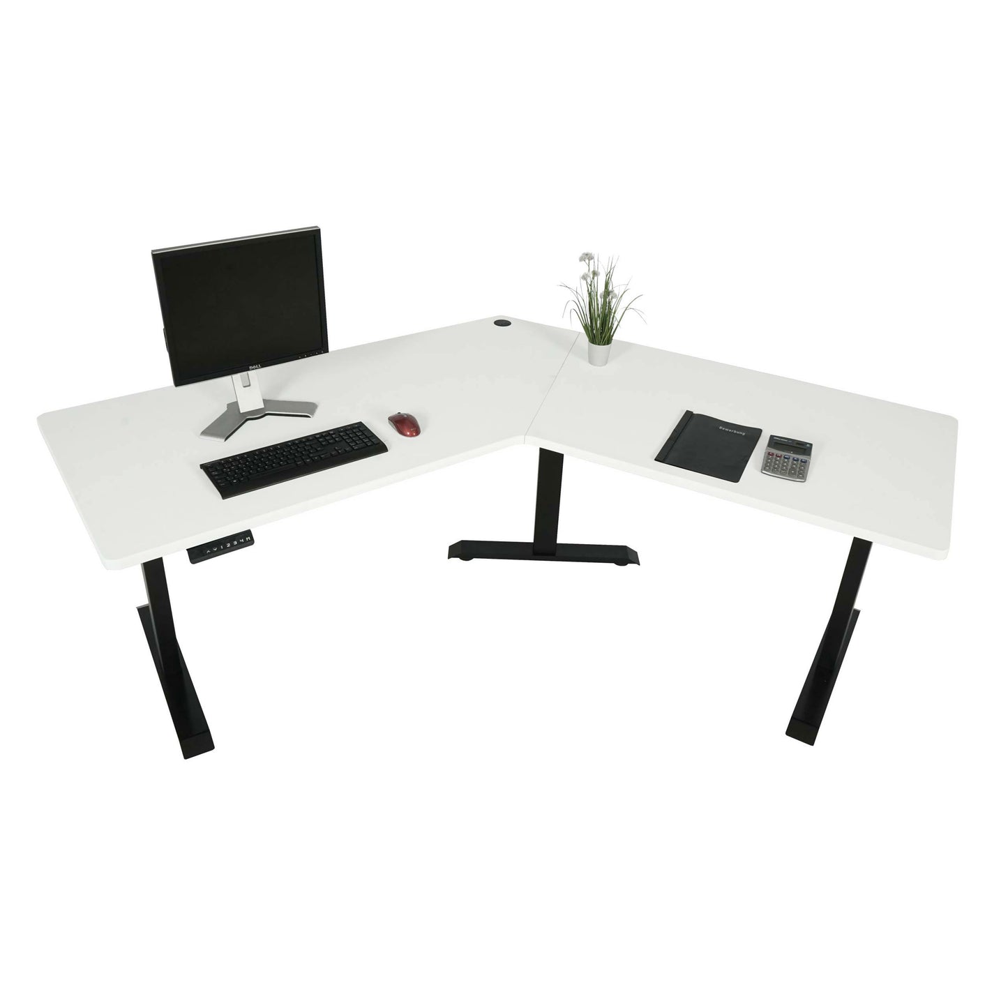Bureau MCW-D40, computerbureau, 120° elektrisch in hoogte verstelbaar ~ wit, zwart